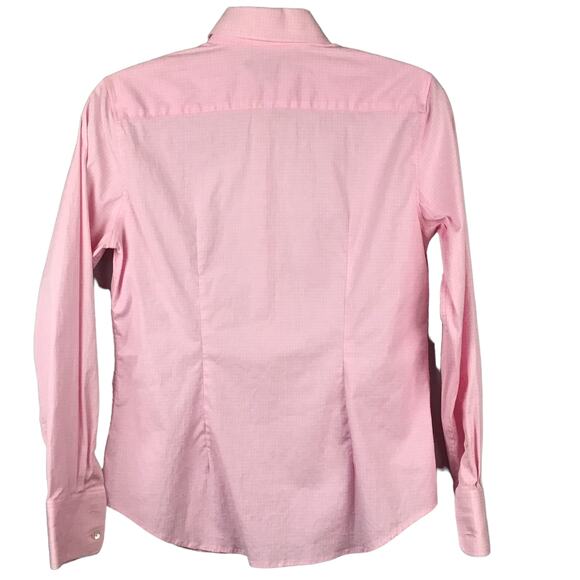 Lands End Cotton Stretch Pastel Pink White Tailored Dot Button Up Down Shirt 6 - Picture 2 of 5